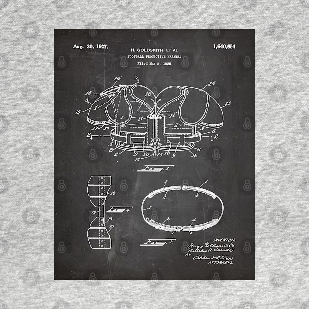 Football Pads Patent - Football Player Team Coach Art - Black Chalkboard by patentpress